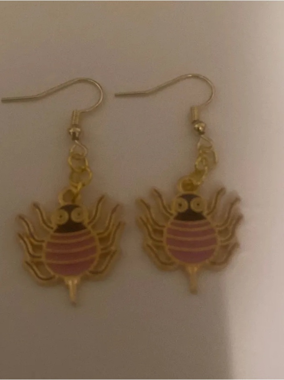 Gold-Tone Pink Spider Drop Earrings